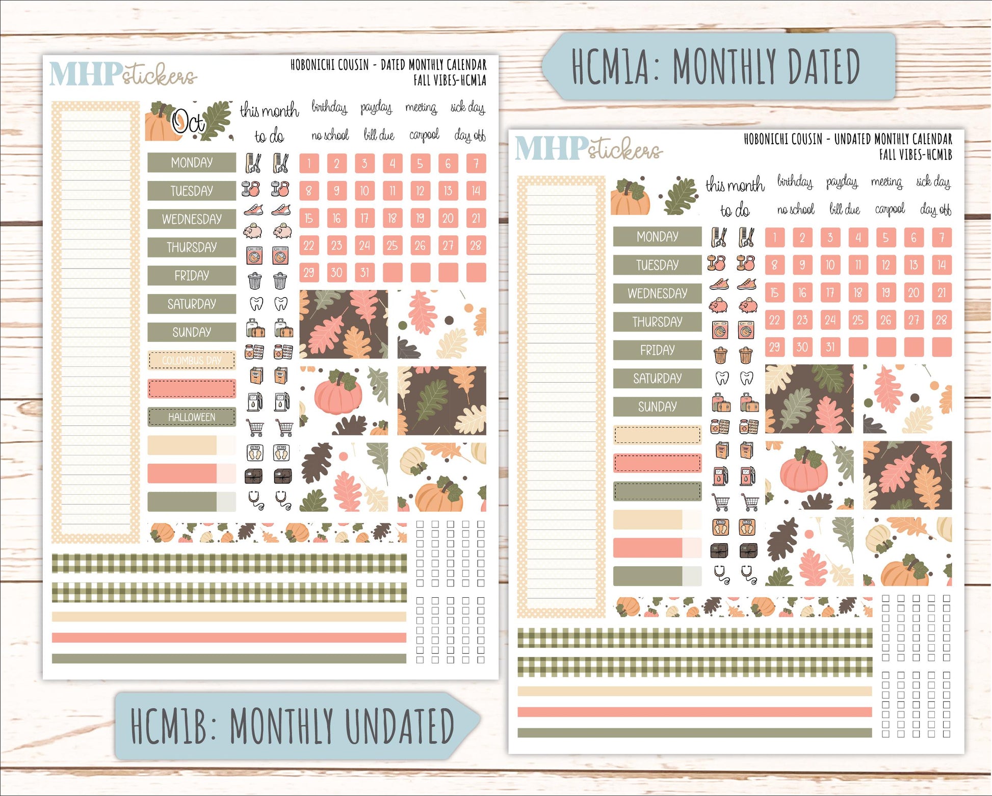 OCTOBER 2026 Stickers for Hobonichi Cousin. A5 Planners "Fall Vibes" || HC