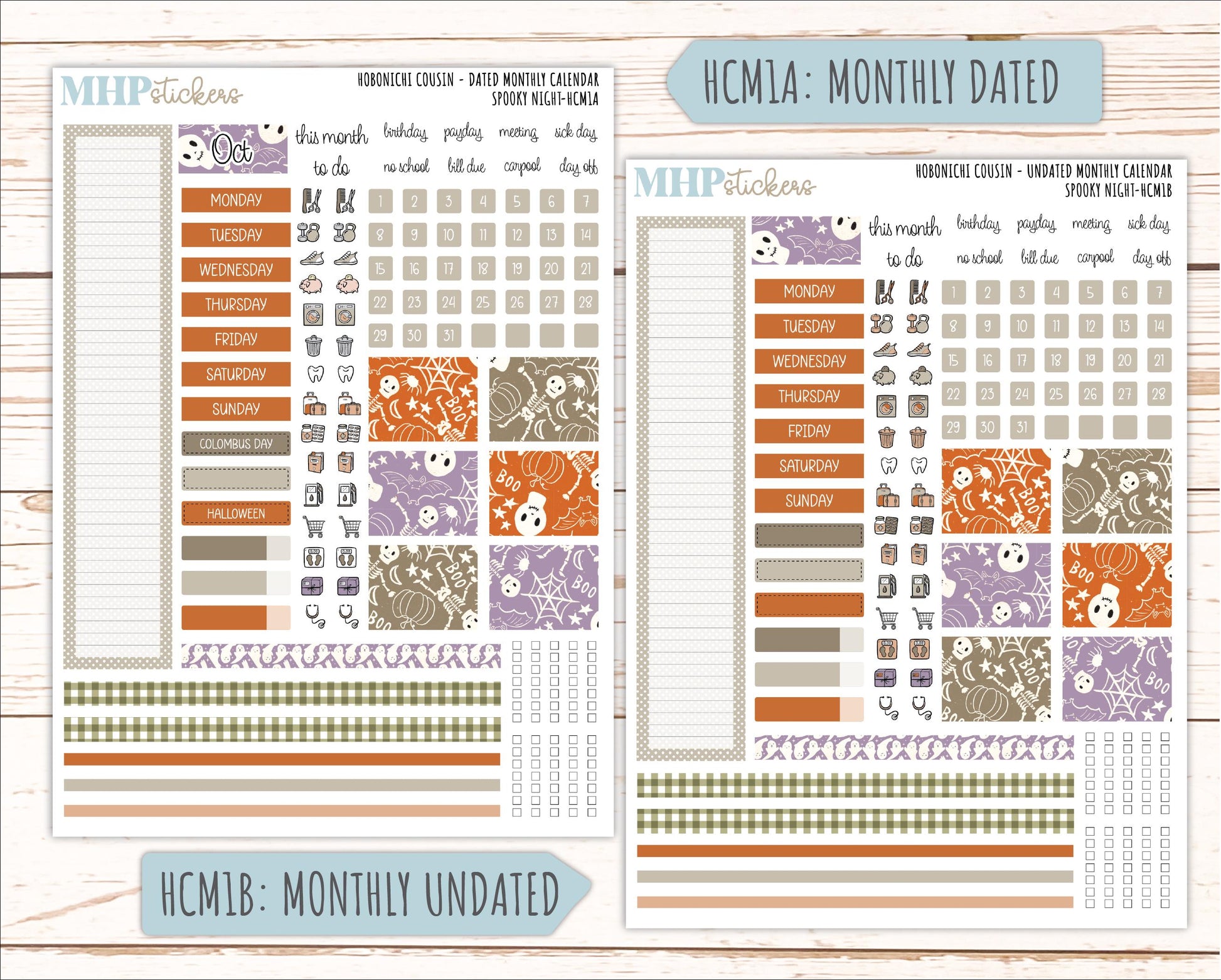 OCTOBER 2026 Stickers for Hobonichi Cousin. A5 Planners Spooky Night" || HC