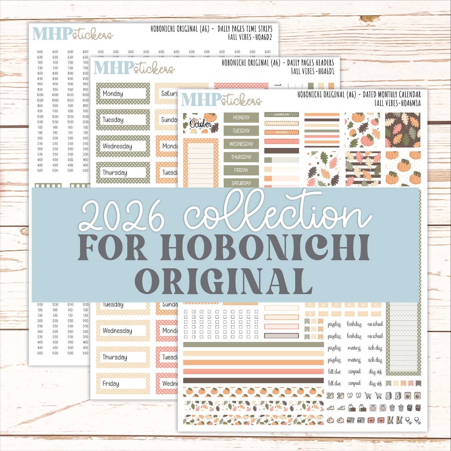 OCTOBER 2026 Stickers for Hobonichi Techo Original. A6 Planners "Fall Vibes" || HO