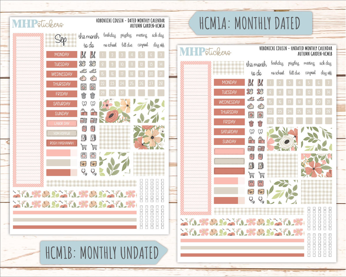 SEPTEMBER 2026 Stickers for Hobonichi Cousin. A5 Planners "Autumn Garden" || HC