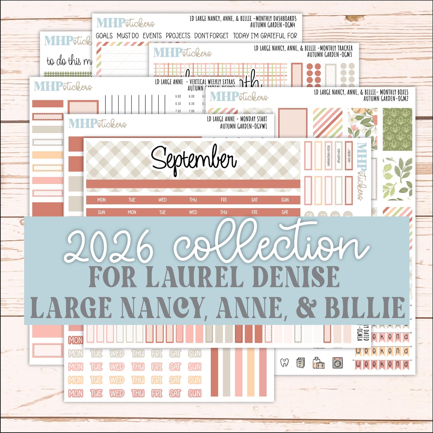 SEPTEMBER 2026 Stickers for Large Nancy, Anne, & Billie Planners. Laurel Denise Planners. "Autumn Garden" || OG