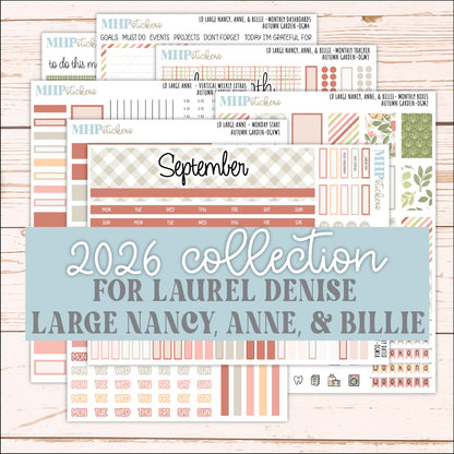 SEPTEMBER 2026 Stickers for Large Nancy, Anne, & Billie Planners. Laurel Denise Planners. "Autumn Garden" || OG