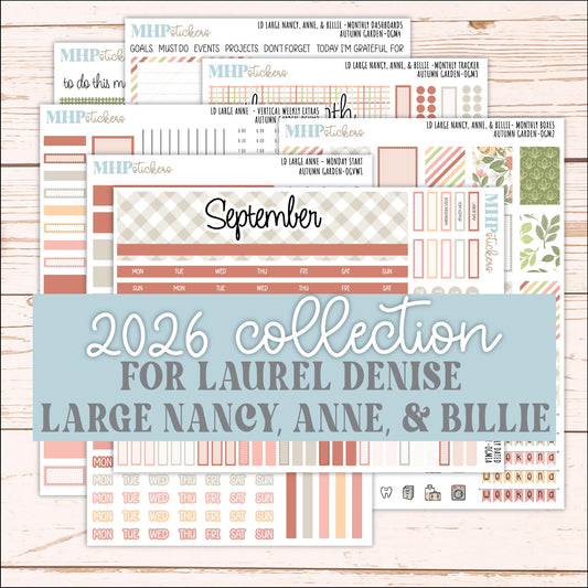 SEPTEMBER 2026 Stickers for Large Nancy, Anne, & Billie Planners. Laurel Denise Planners. "Autumn Garden" || OG