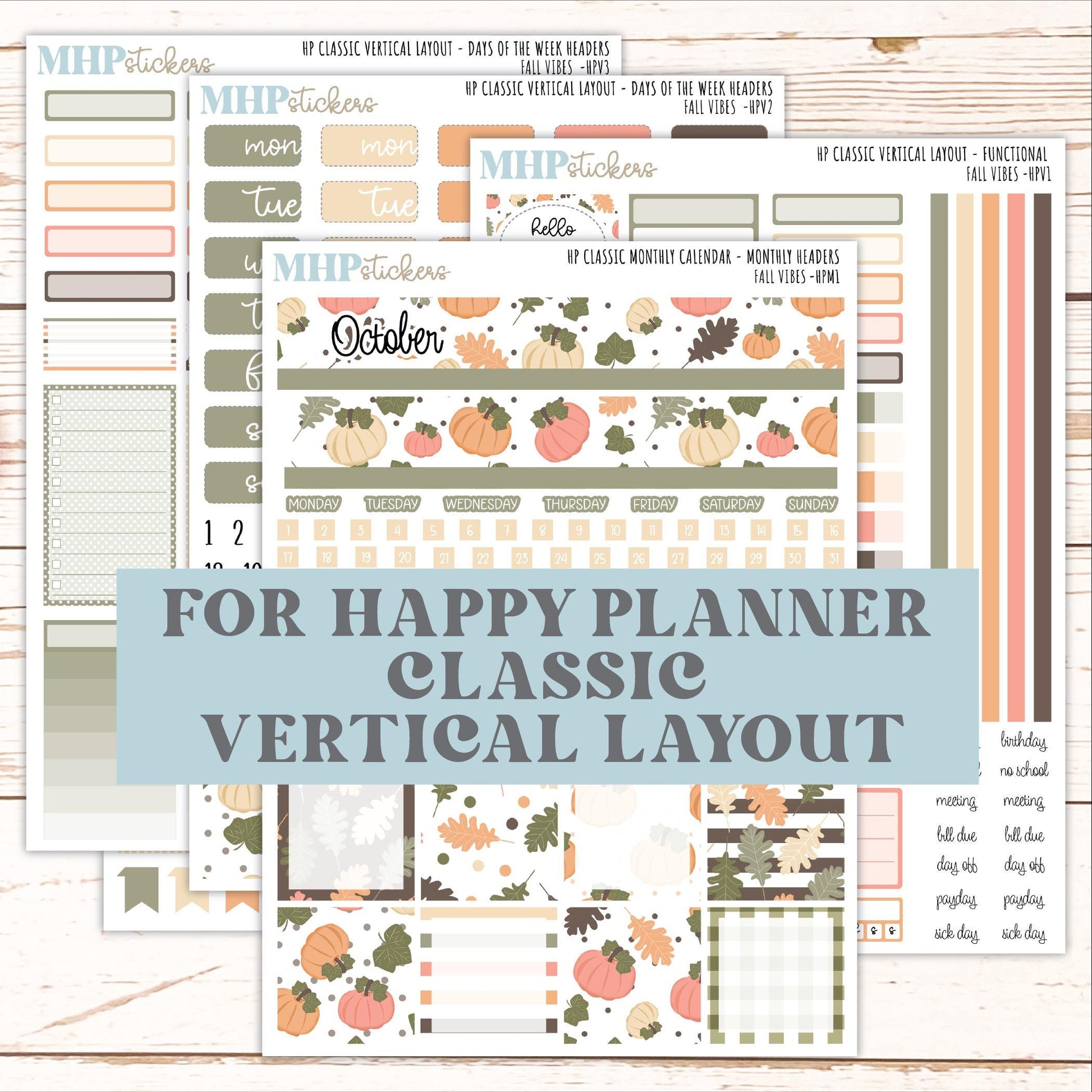 OCTOBER Stickers for Happy Planner Classic Vertical Layout. 2026 Collection. "Fall Vibes" || HPV