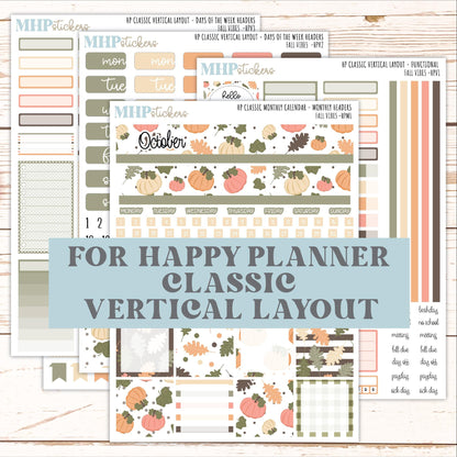 OCTOBER Stickers for Happy Planner Classic Vertical Layout. 2026 Collection. "Fall Vibes" || HPV