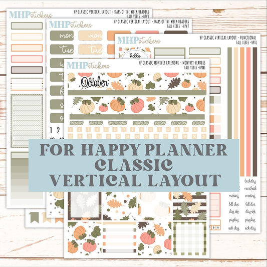 OCTOBER Stickers for Happy Planner Classic Vertical Layout. 2026 Collection. "Fall Vibes" || HPV