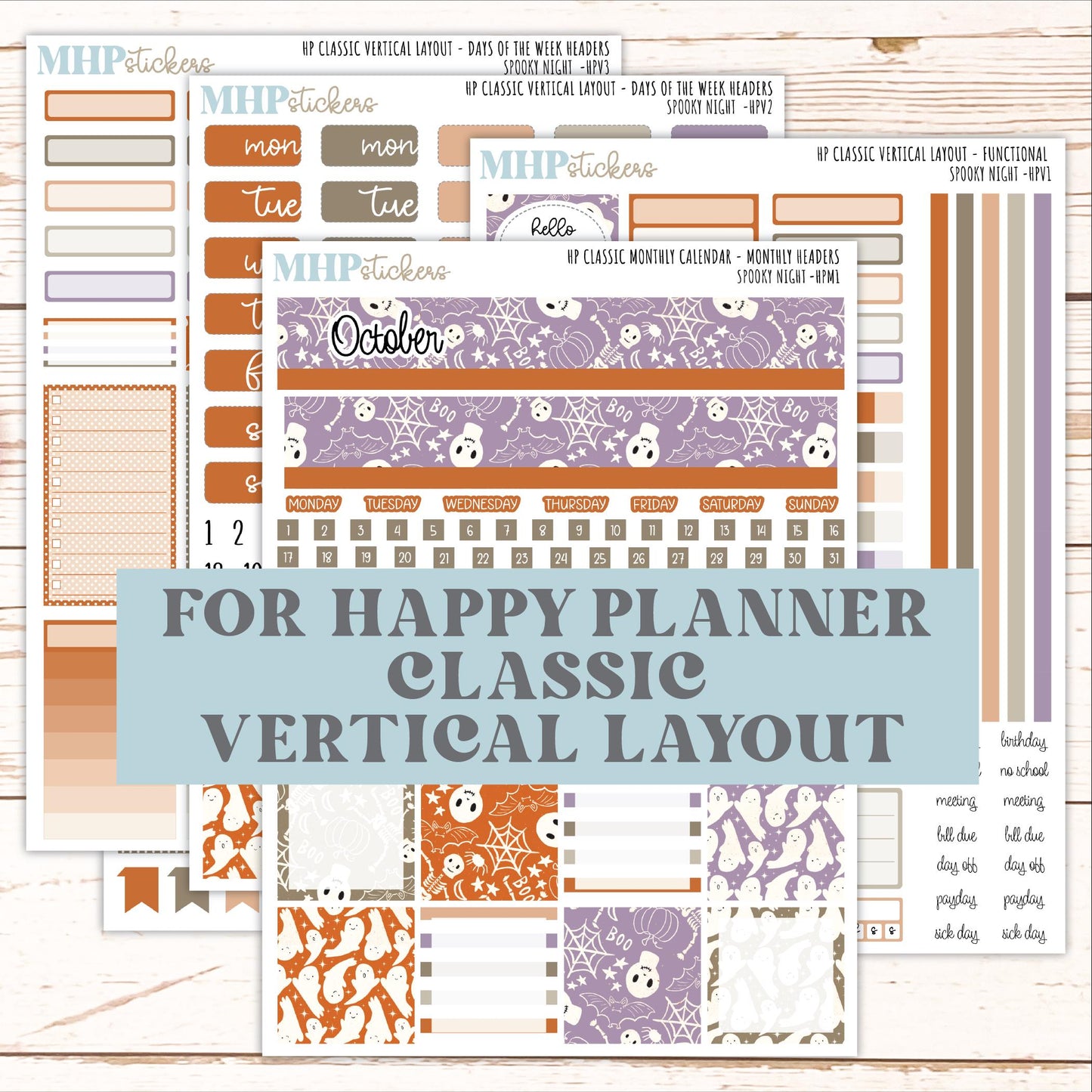 OCTOBER Stickers for Happy Planner Classic Vertical Layout. 2026 Collection. "Spooky Night" || HPV