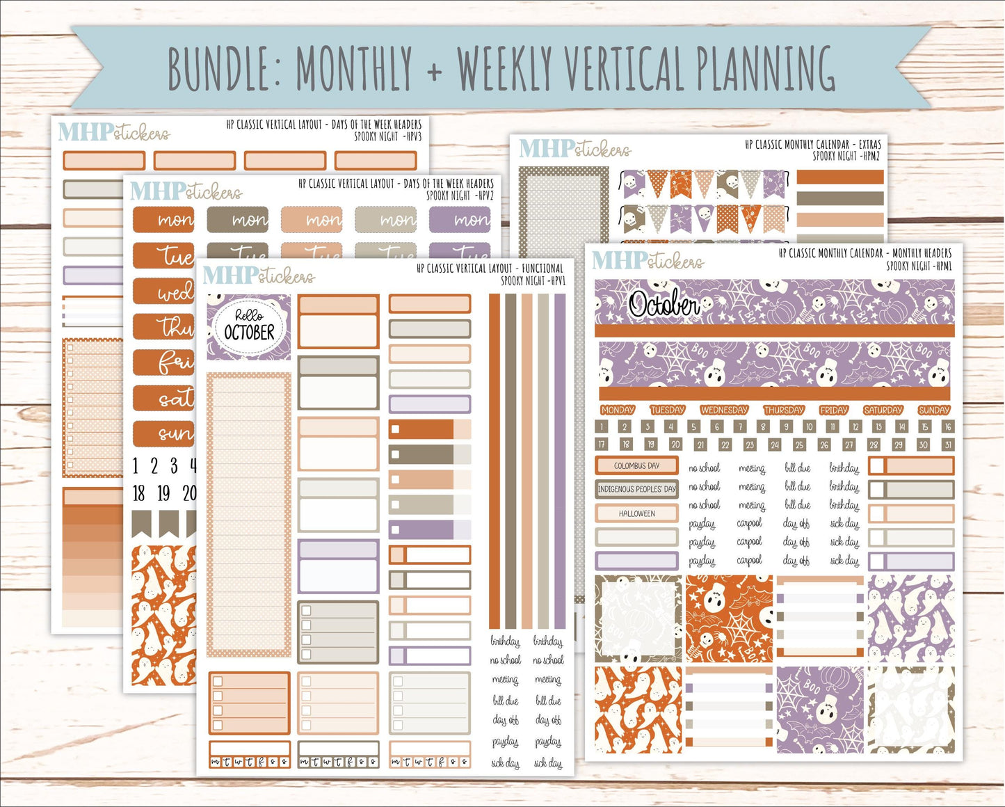 OCTOBER Stickers for Happy Planner Classic Vertical Layout. 2026 Collection. "Spooky Night" || HPV