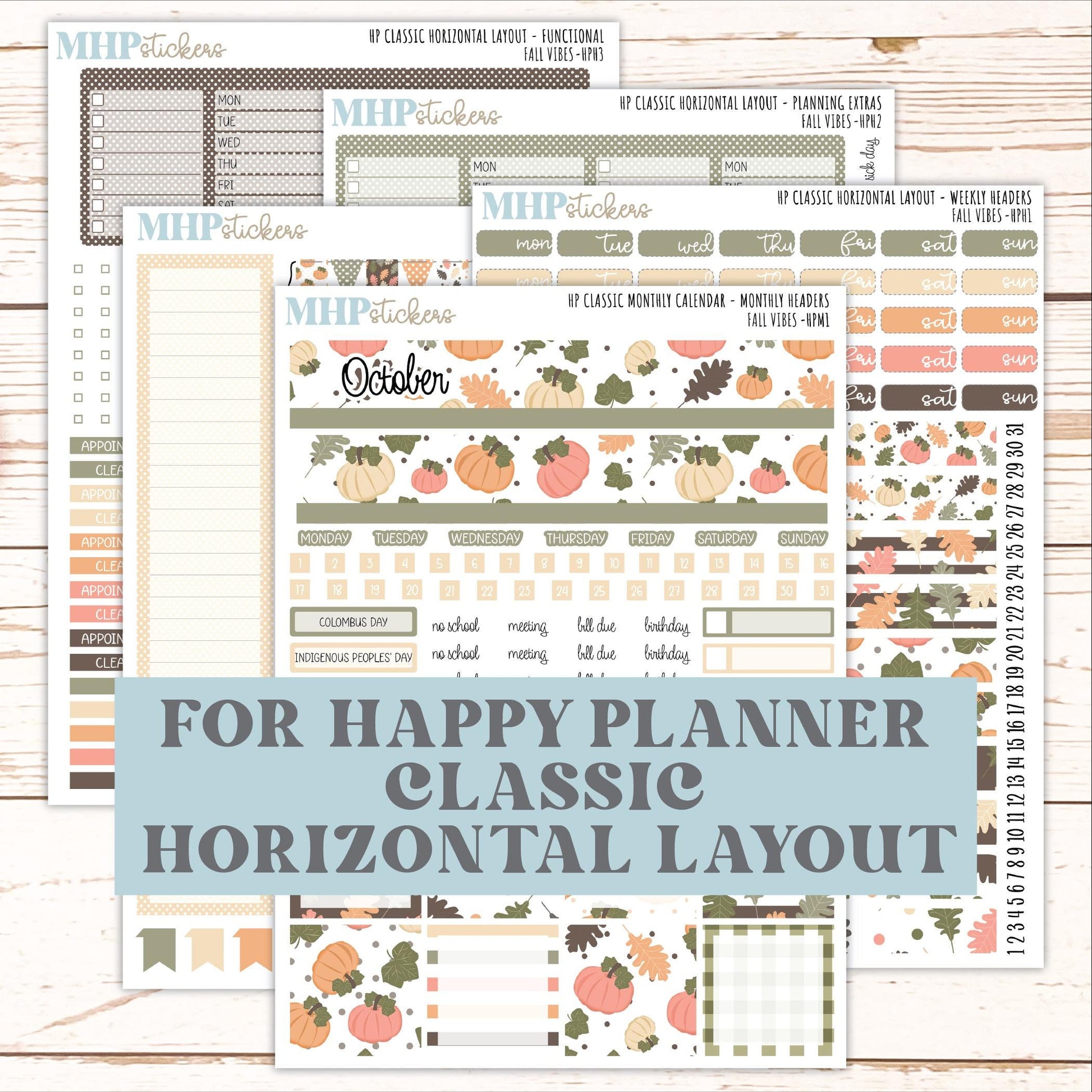 OCTOBER Stickers for Happy Planner Classic Horizontal Layout. 2026 Collection. "Fall Vibes" || HPH