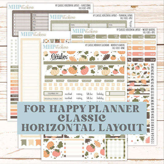 OCTOBER Stickers for Happy Planner Classic Horizontal Layout. 2026 Collection. "Fall Vibes" || HPH