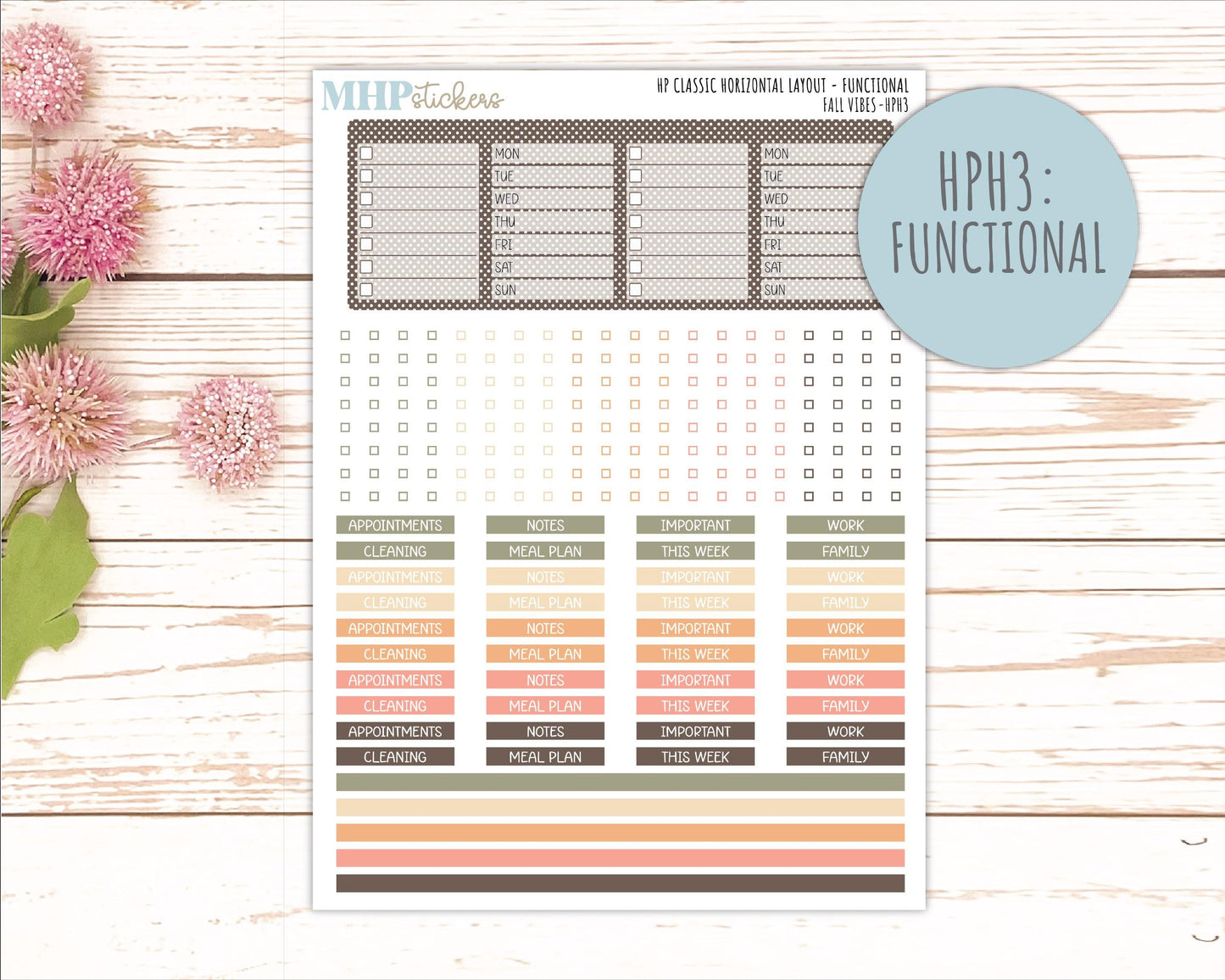 OCTOBER Stickers for Happy Planner Classic Horizontal Layout. 2026 Collection. "Fall Vibes" || HPH
