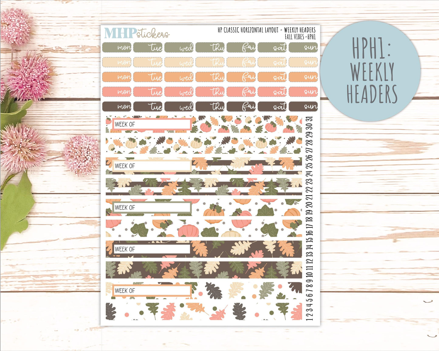 OCTOBER Stickers for Happy Planner Classic Horizontal Layout. 2026 Collection. "Fall Vibes" || HPH