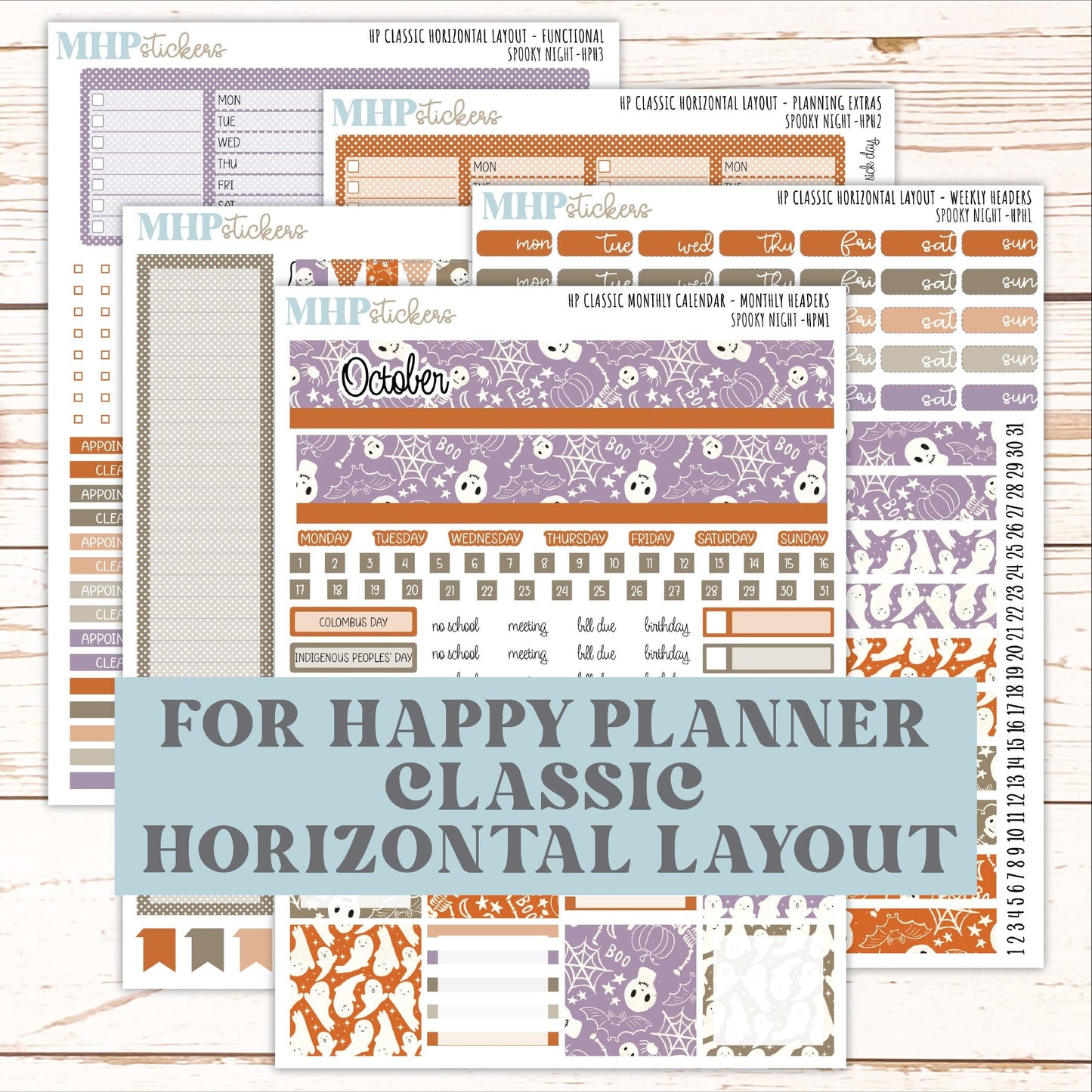OCTOBER Stickers for Happy Planner Classic Horizontal Layout. 2026 Collection. "Spooky Night" || HPH