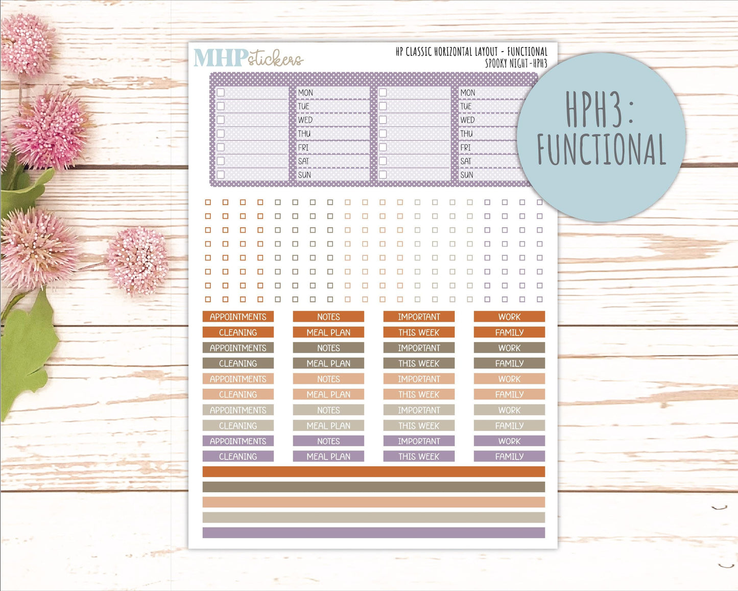 OCTOBER Stickers for Happy Planner Classic Horizontal Layout. 2026 Collection. "Spooky Night" || HPH
