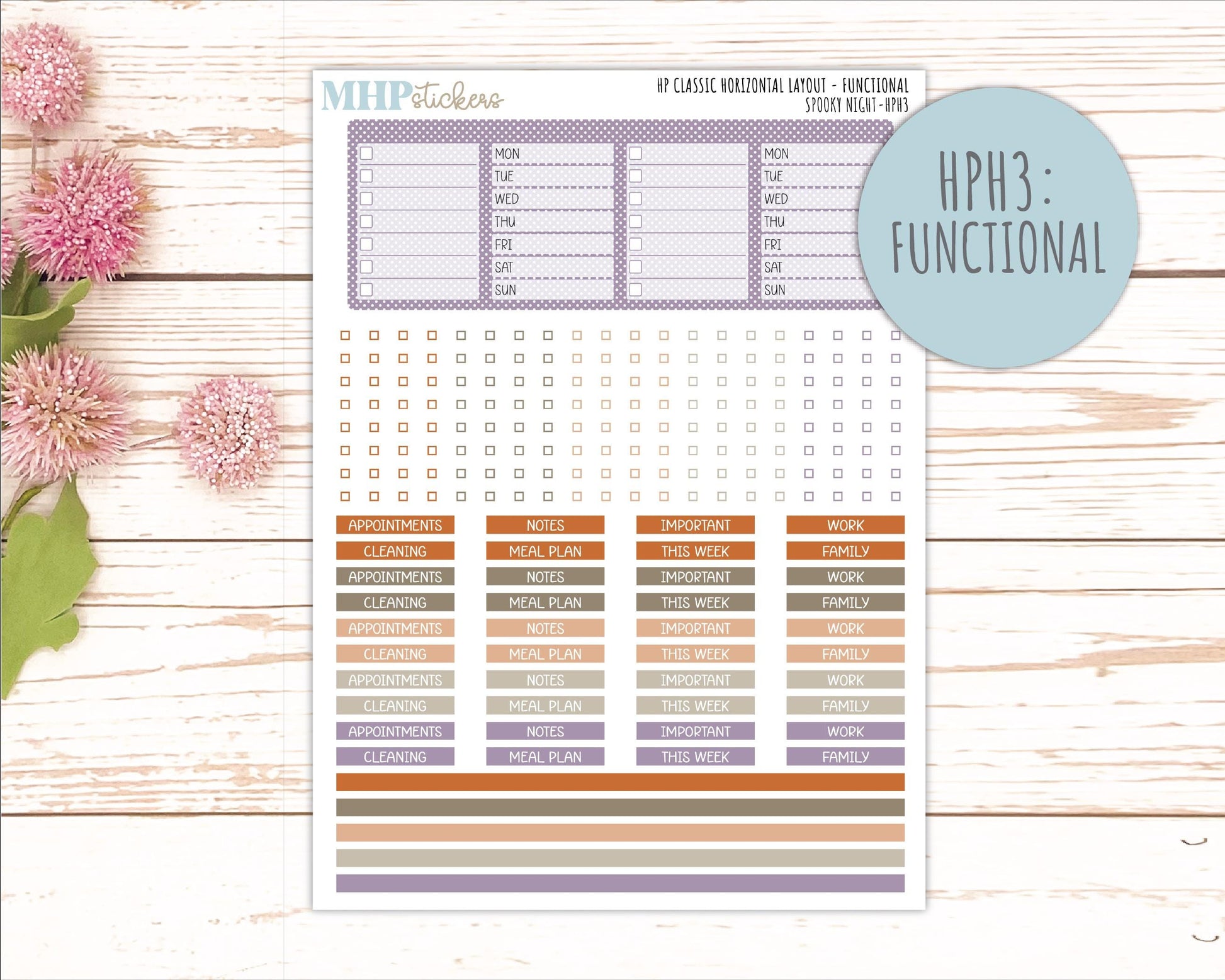 OCTOBER Stickers for Happy Planner Classic Horizontal Layout. 2026 Collection. "Spooky Night" || HPH