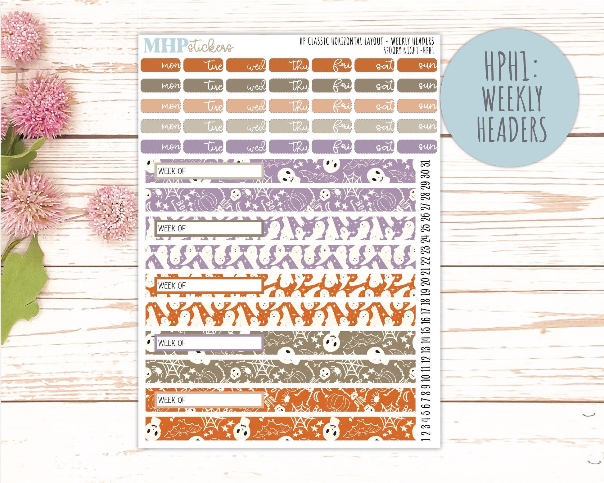 OCTOBER Stickers for Happy Planner Classic Horizontal Layout. 2026 Collection. "Spooky Night" || HPH