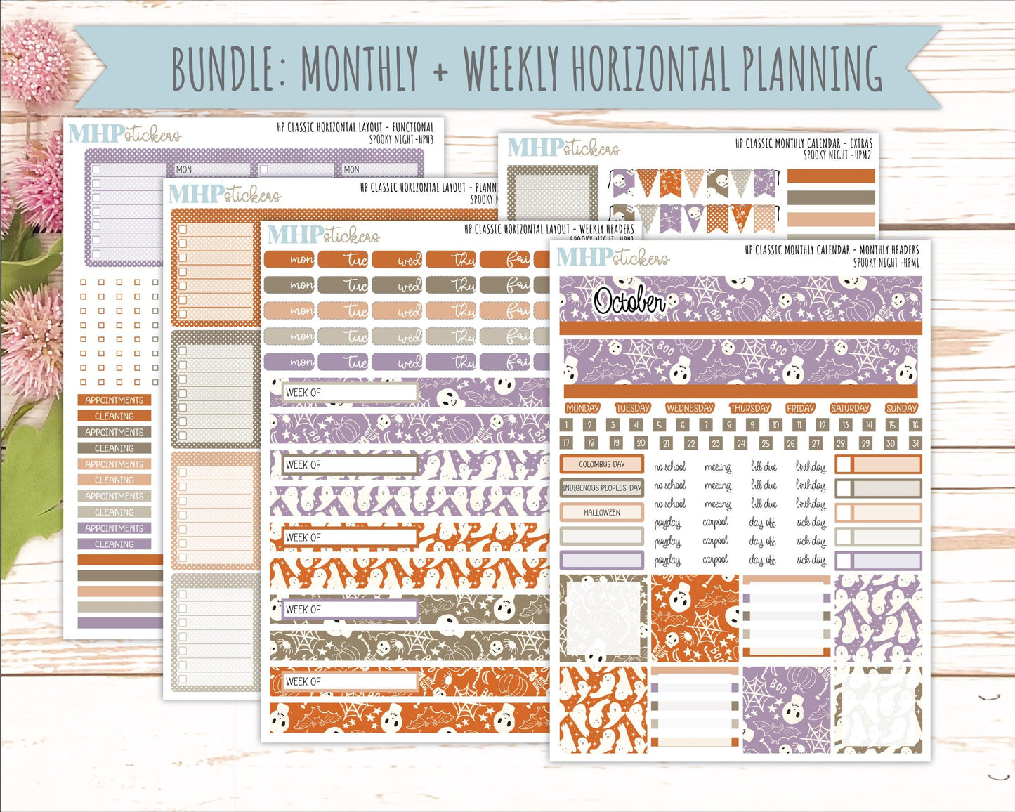 OCTOBER Stickers for Happy Planner Classic Horizontal Layout. 2026 Collection. "Spooky Night" || HPH