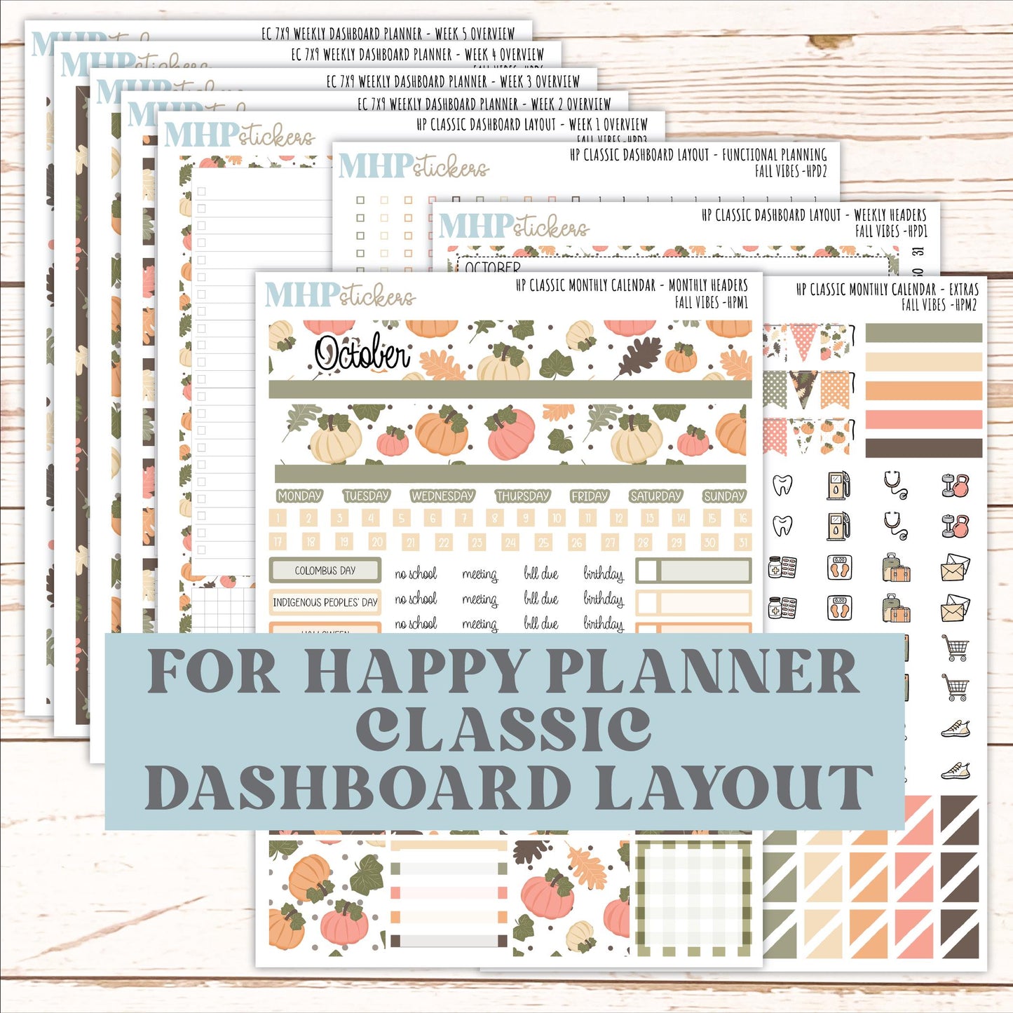 OCTOBER Stickers for Happy Planner Classic Dashboard Layout. 2026 Collection. "Fall Vibes" || HPD