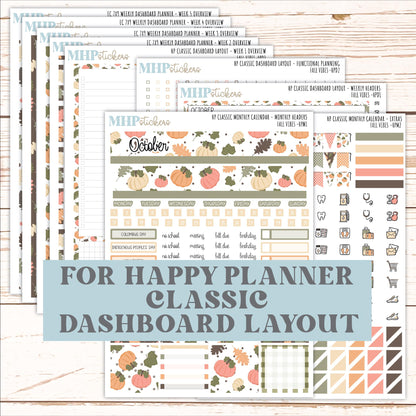 OCTOBER Stickers for Happy Planner Classic Dashboard Layout. 2026 Collection. "Fall Vibes" || HPD