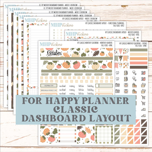 OCTOBER Stickers for Happy Planner Classic Dashboard Layout. 2026 Collection. "Fall Vibes" || HPD