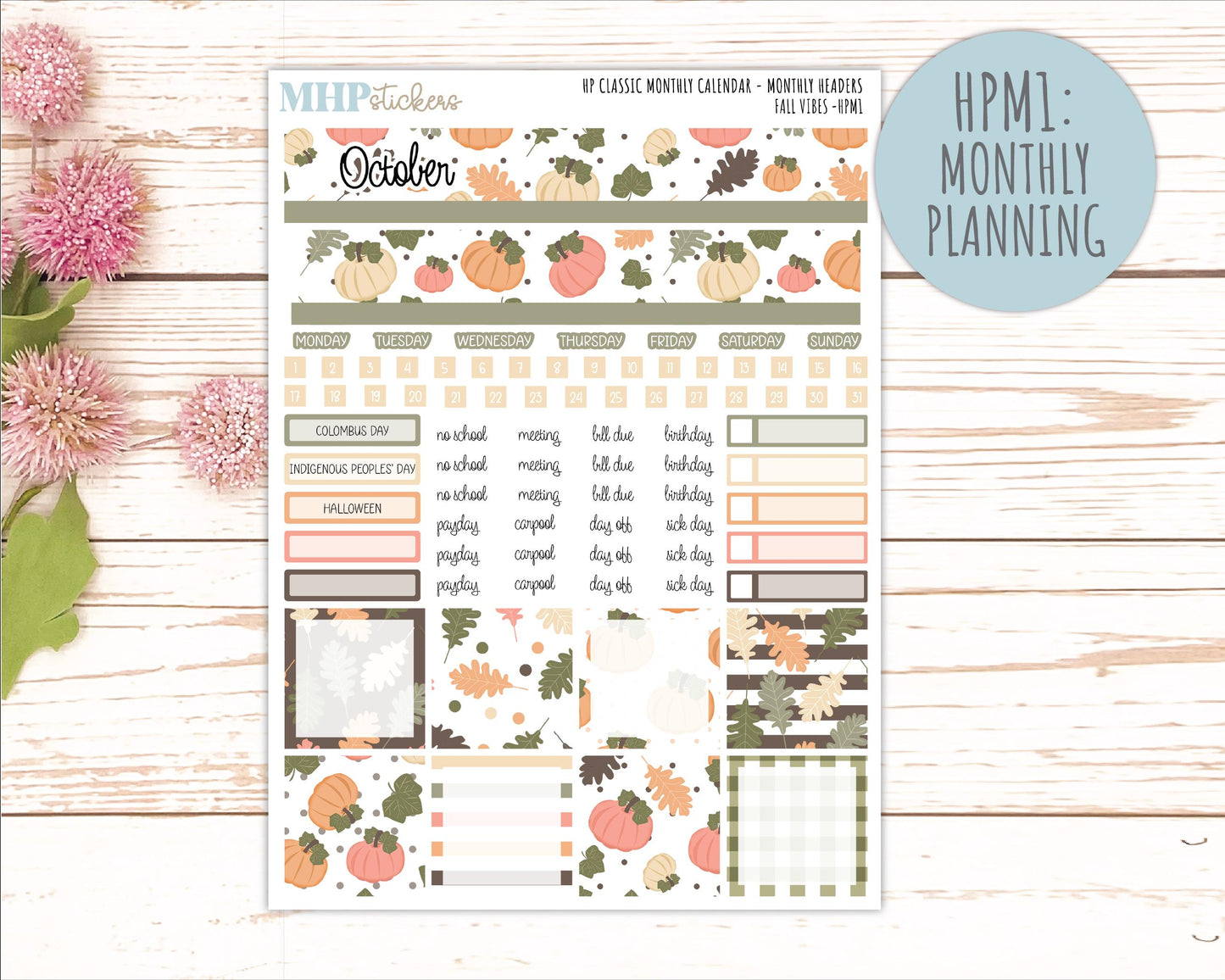 OCTOBER Stickers for Happy Planner Classic Dashboard Layout. 2026 Collection. "Fall Vibes" || HPD