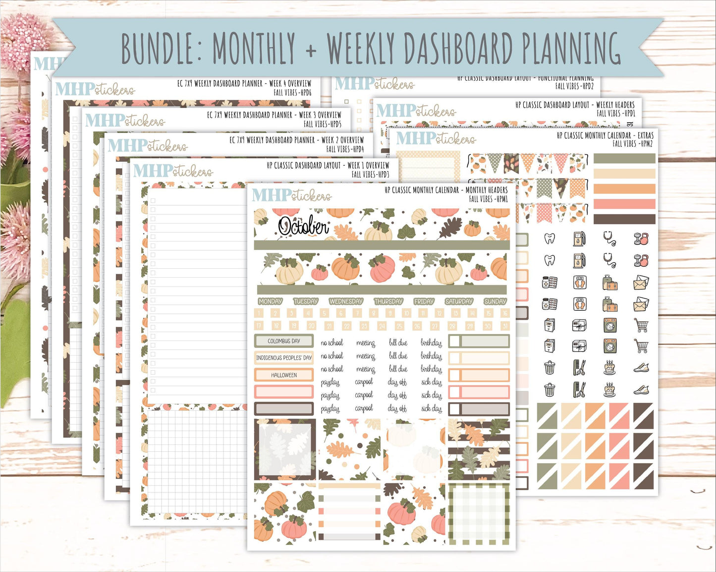 OCTOBER Stickers for Happy Planner Classic Dashboard Layout. 2026 Collection. "Fall Vibes" || HPD