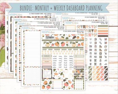 OCTOBER Stickers for Happy Planner Classic Dashboard Layout. 2026 Collection. "Fall Vibes" || HPD