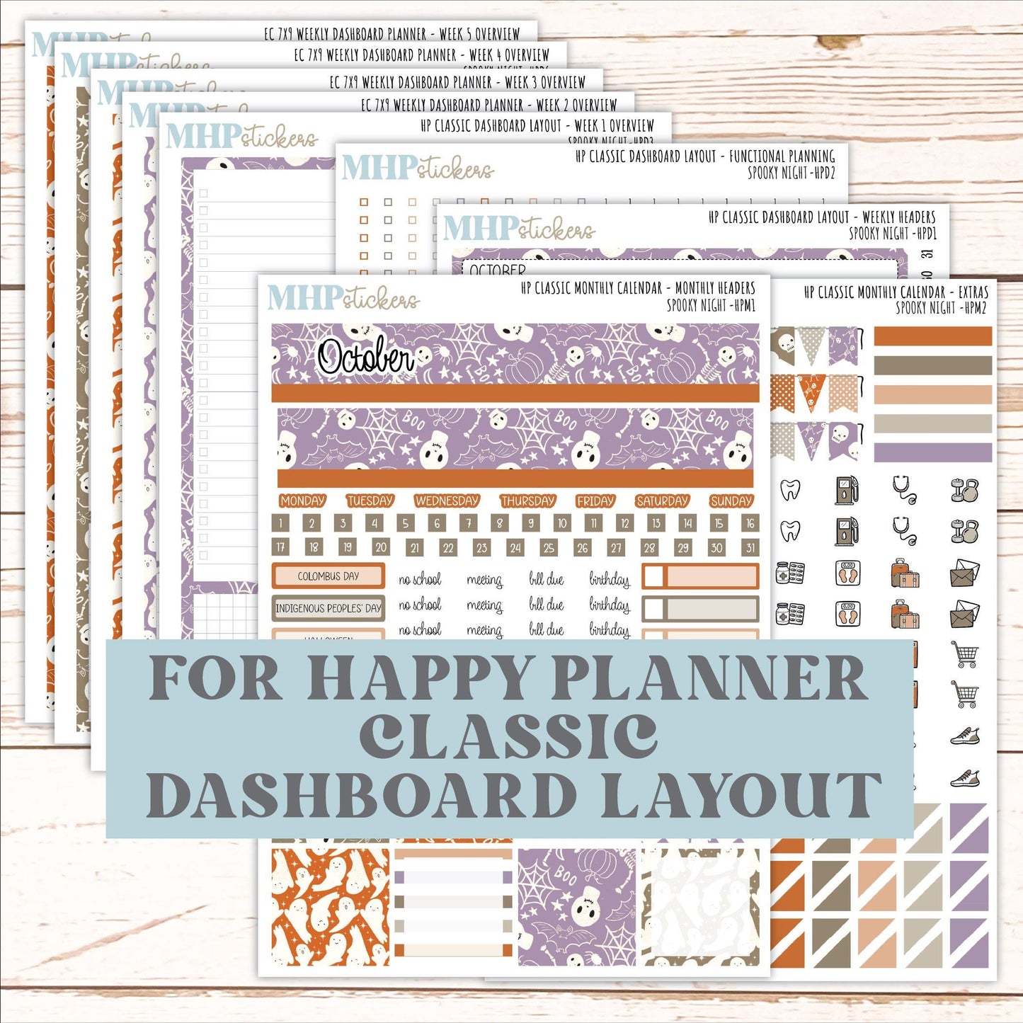 OCTOBER Stickers for Happy Planner Classic Dashboard Layout. 2026 Collection. "Spooky Night" || HPD