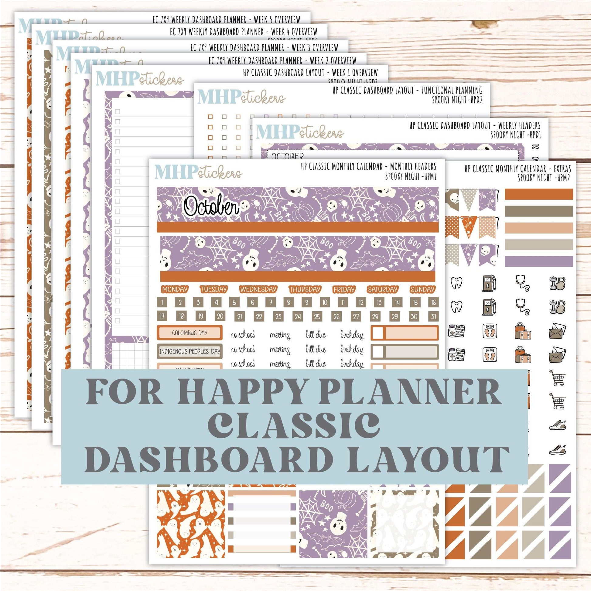 OCTOBER Stickers for Happy Planner Classic Dashboard Layout. 2026 Collection. "Spooky Night" || HPD