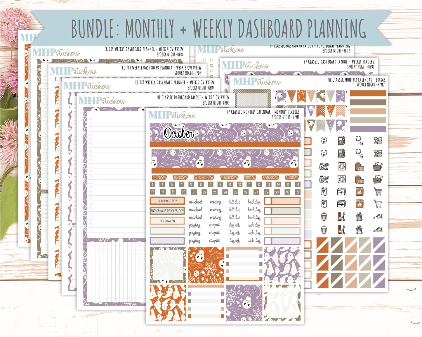 OCTOBER Stickers for Happy Planner Classic Dashboard Layout. 2026 Collection. "Spooky Night" || HPD