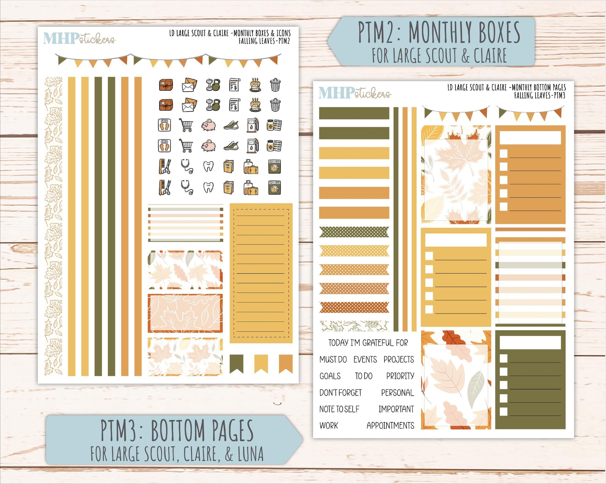 NOVEMBER 2026 Stickers for the Large Scout, Large Claire, and Large Luna Laurel Denise Planners "Falling Leaves" || PT