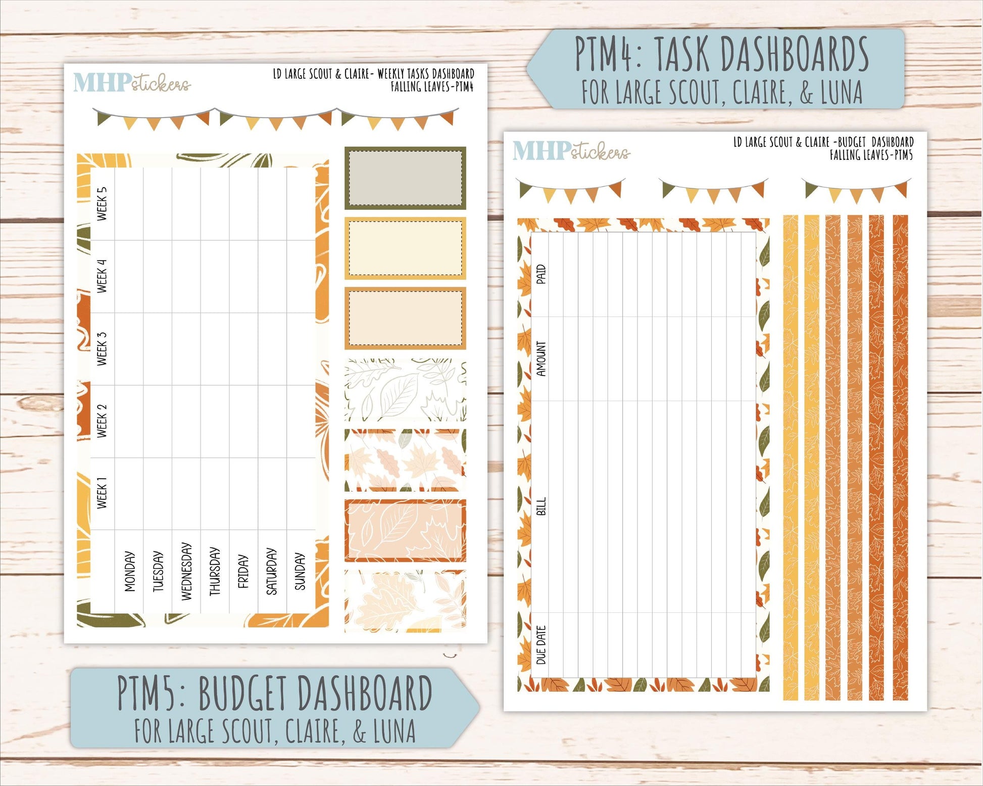 NOVEMBER 2026 Stickers for the Large Scout, Large Claire, and Large Luna Laurel Denise Planners "Falling Leaves" || PT