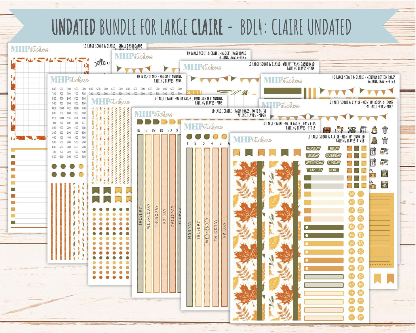 NOVEMBER 2026 Stickers for the Large Scout, Large Claire, and Large Luna Laurel Denise Planners "Falling Leaves" || PT
