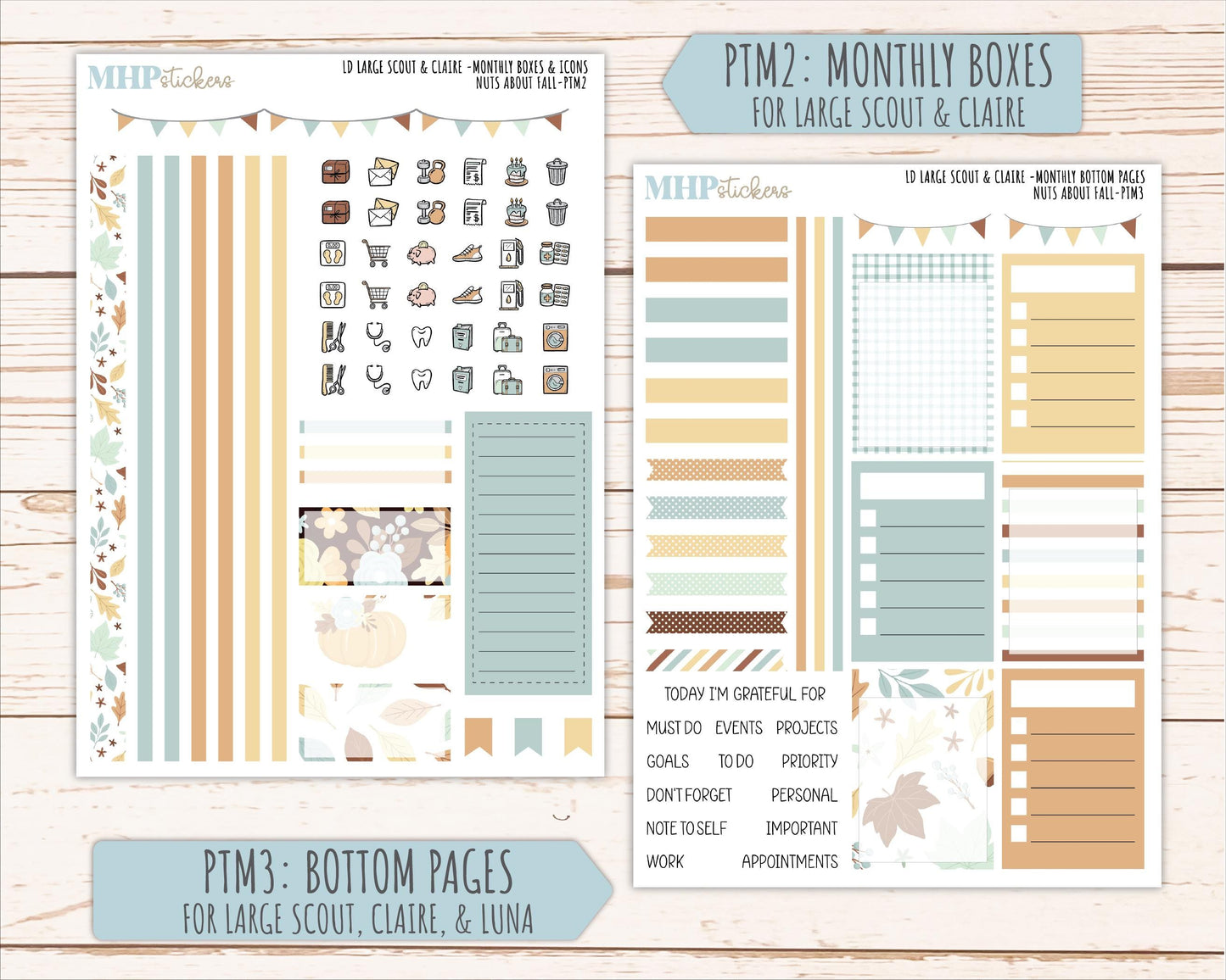NOVEMBER 2026 Stickers for the Large Scout, Large Claire, and Large Luna Laurel Denise Planners "Nuts About Fall" || PT