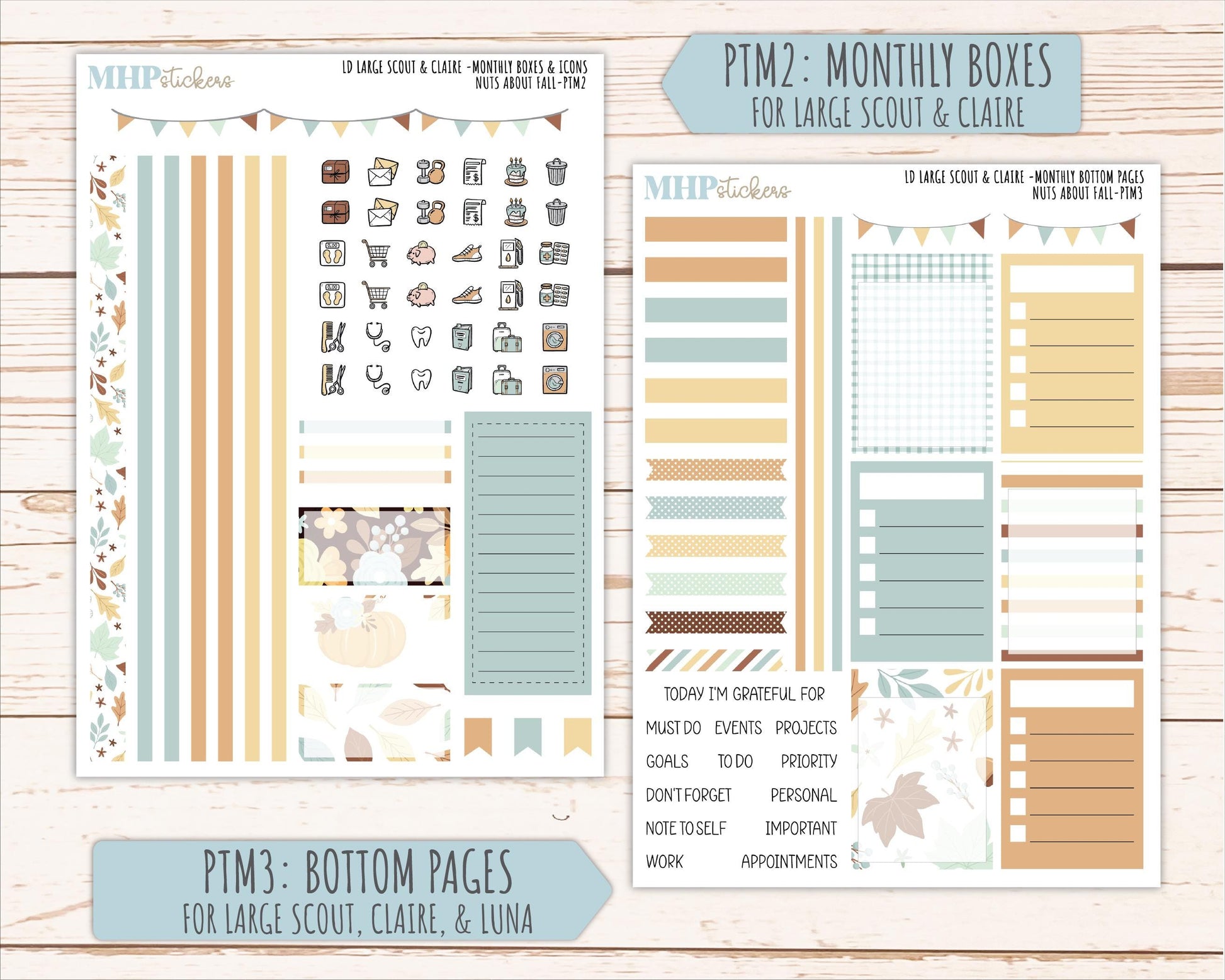 NOVEMBER 2026 Stickers for the Large Scout, Large Claire, and Large Luna Laurel Denise Planners "Nuts About Fall" || PT