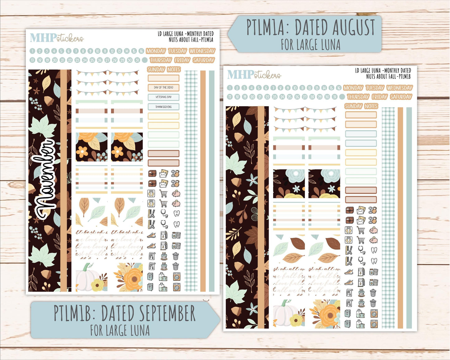 NOVEMBER 2026 Stickers for the Large Scout, Large Claire, and Large Luna Laurel Denise Planners "Nuts About Fall" || PT
