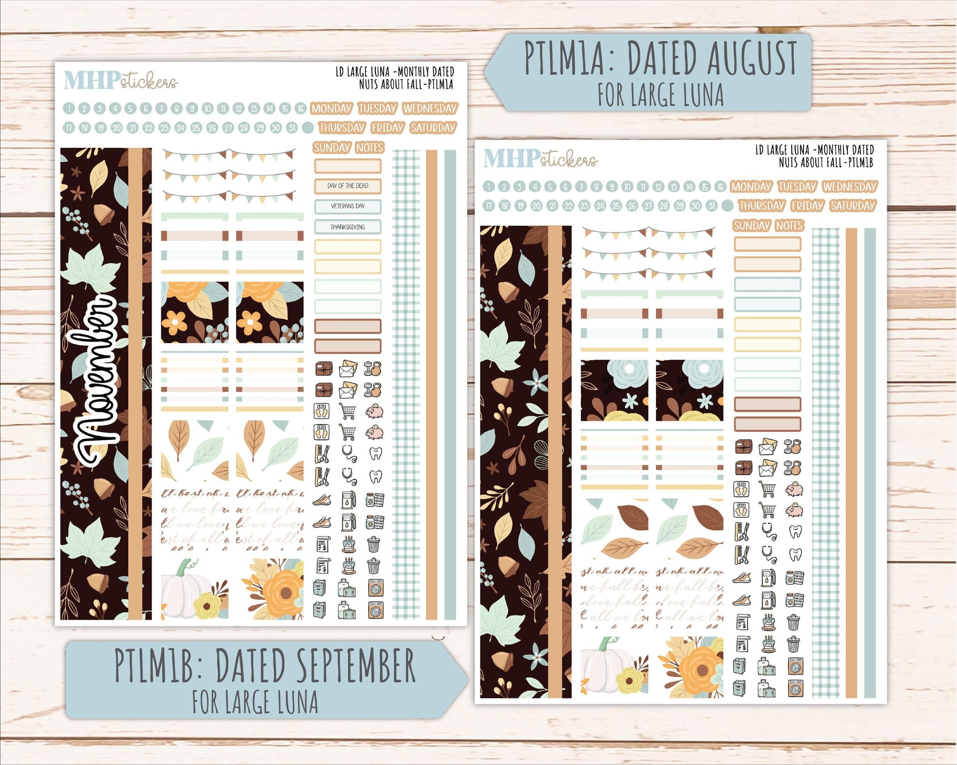 NOVEMBER 2026 Stickers for the Large Scout, Large Claire, and Large Luna Laurel Denise Planners "Nuts About Fall" || PT