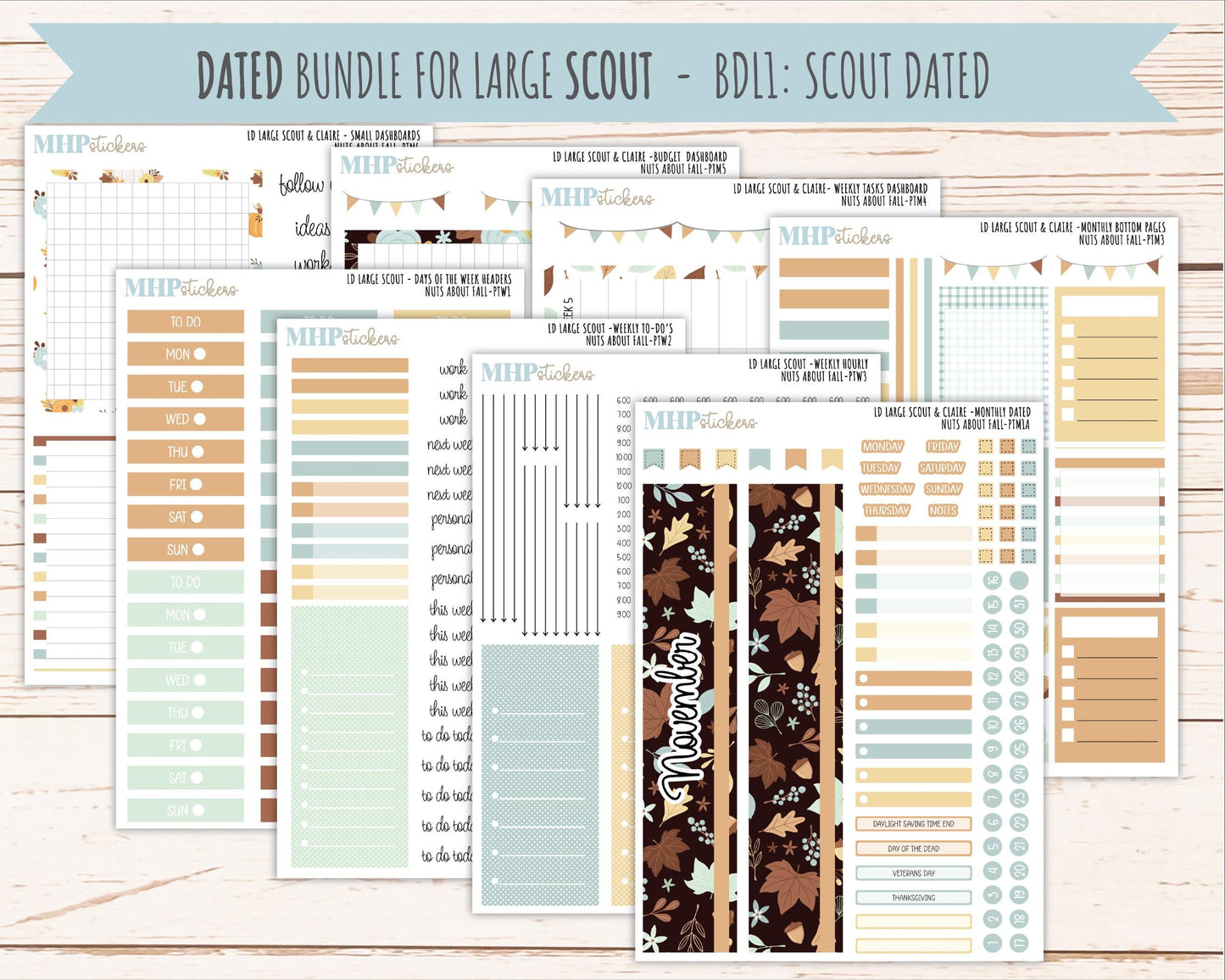NOVEMBER 2026 Stickers for the Large Scout, Large Claire, and Large Luna Laurel Denise Planners "Nuts About Fall" || PT