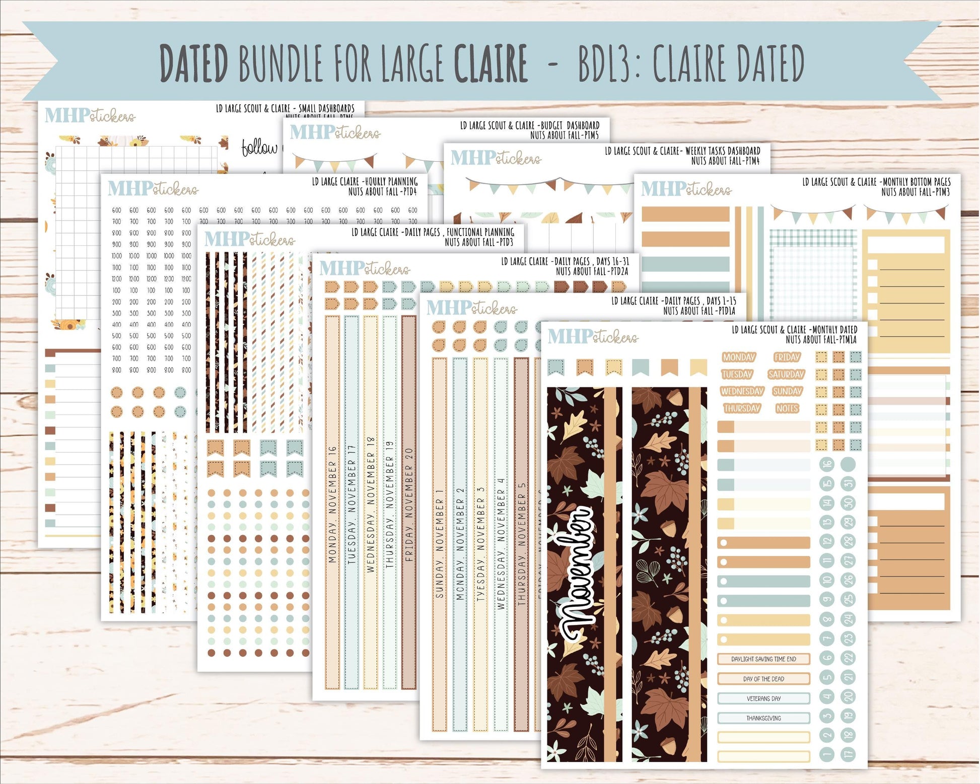 NOVEMBER 2026 Stickers for the Large Scout, Large Claire, and Large Luna Laurel Denise Planners "Nuts About Fall" || PT
