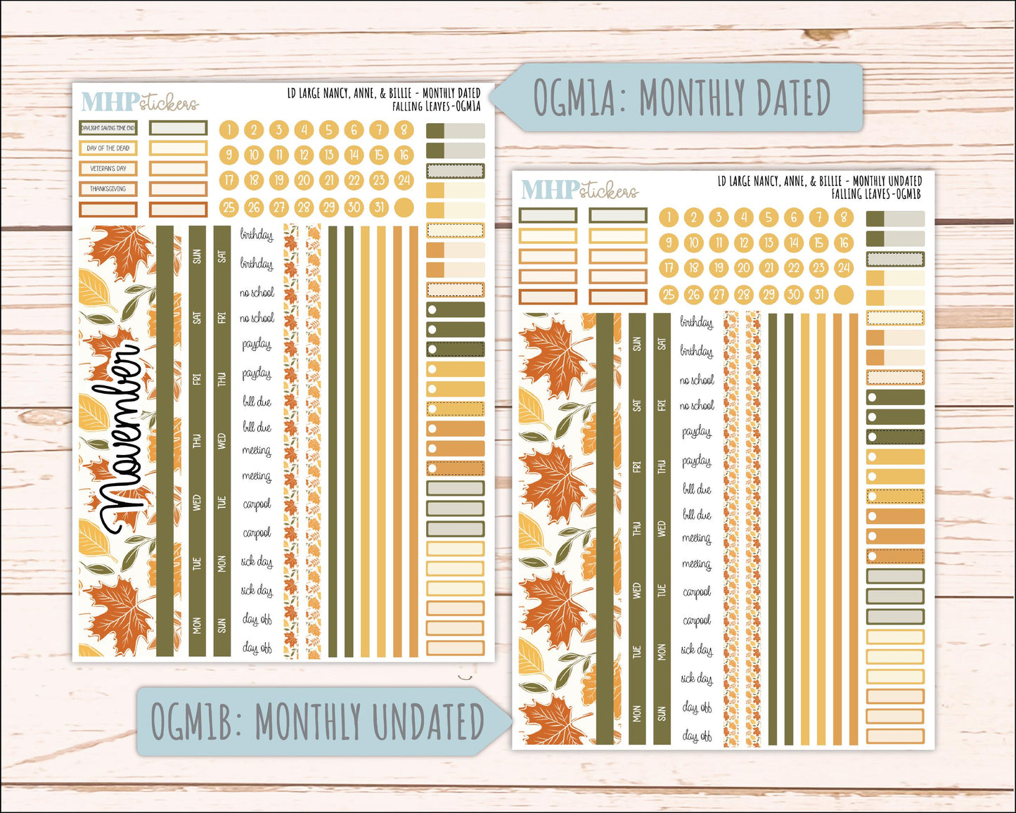 NOVEMBER 2026 Stickers for Large Nancy, Anne, & Billie Planners. Laurel Denise Planners. "Falling Leaves" || OG