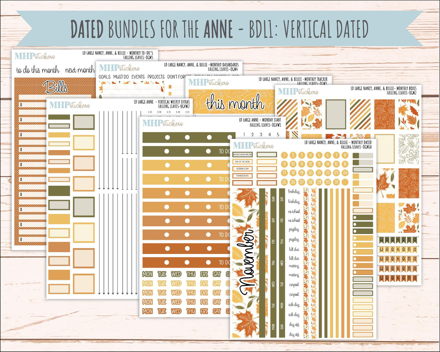 NOVEMBER 2026 Stickers for Large Nancy, Anne, & Billie Planners. Laurel Denise Planners. "Falling Leaves" || OG