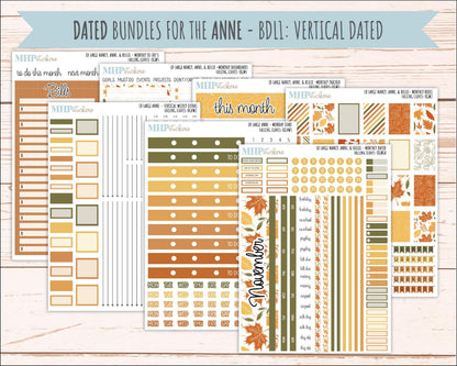NOVEMBER 2026 Stickers for Large Nancy, Anne, & Billie Planners. Laurel Denise Planners. "Falling Leaves" || OG