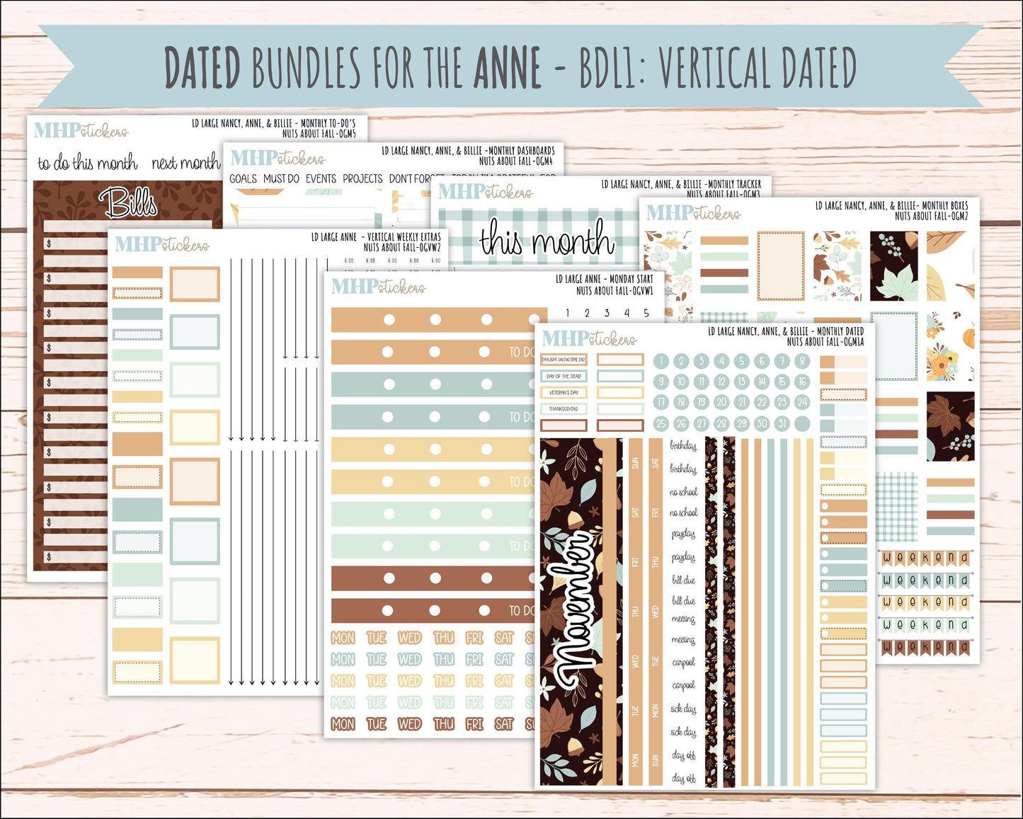NOVEMBER 2026 Stickers for Large Nancy, Anne, & Billie Planners. Laurel Denise Planners. "Nuts About Fall" || OG