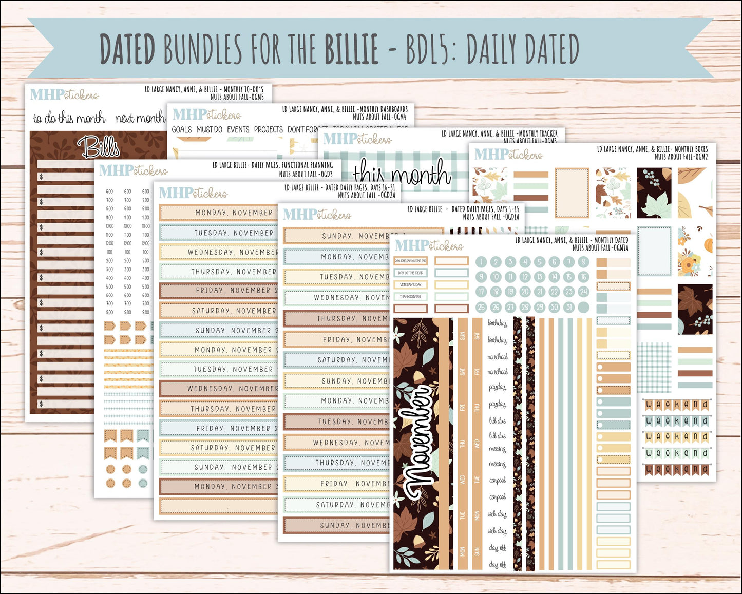 NOVEMBER 2026 Stickers for Large Nancy, Anne, & Billie Planners. Laurel Denise Planners. "Nuts About Fall" || OG
