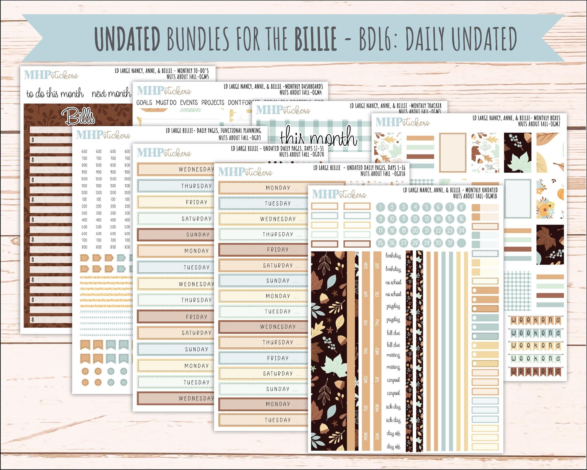 NOVEMBER 2026 Stickers for Large Nancy, Anne, & Billie Planners. Laurel Denise Planners. "Nuts About Fall" || OG