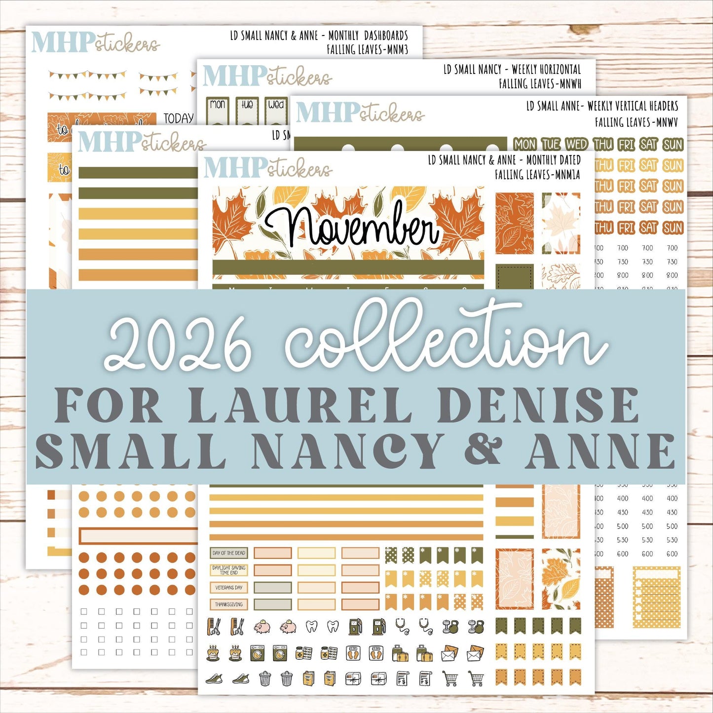 NOVEMBER 2026 Stickers for Small Nancy & Anne Laurel Denise Planners "Falling Leaves" || MN