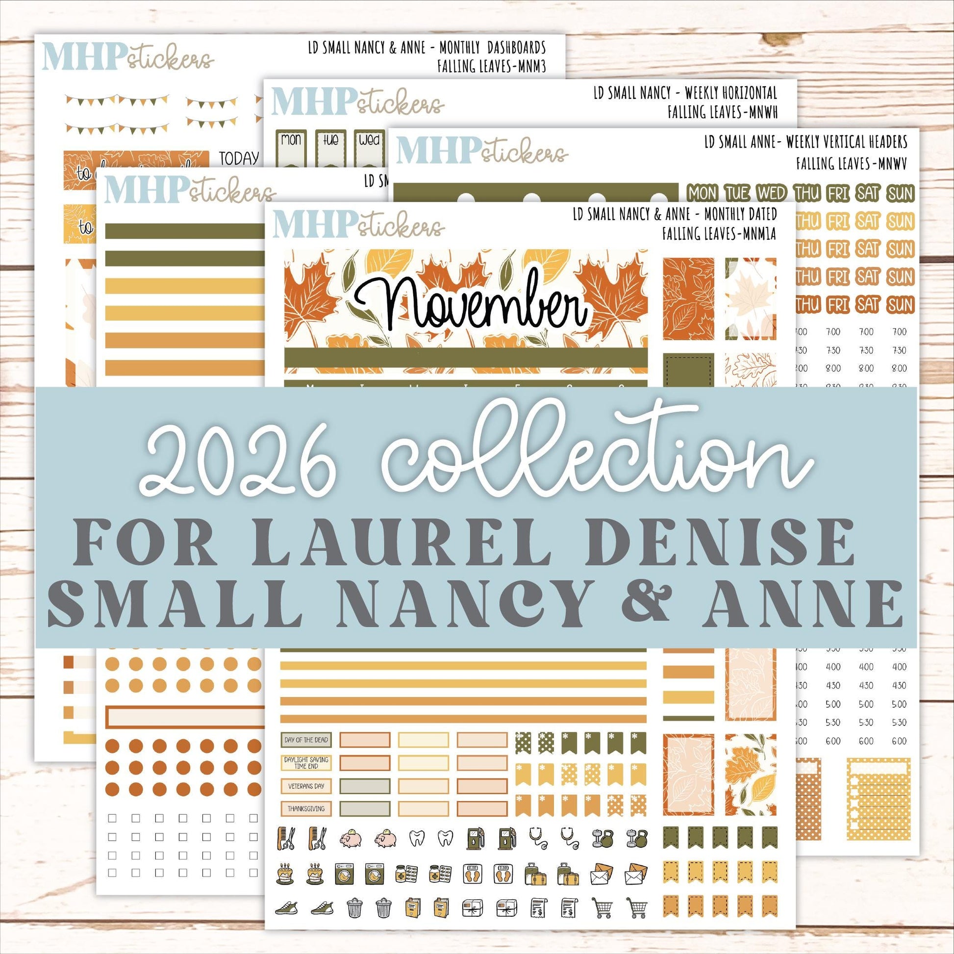 NOVEMBER 2026 Stickers for Small Nancy & Anne Laurel Denise Planners "Falling Leaves" || MN