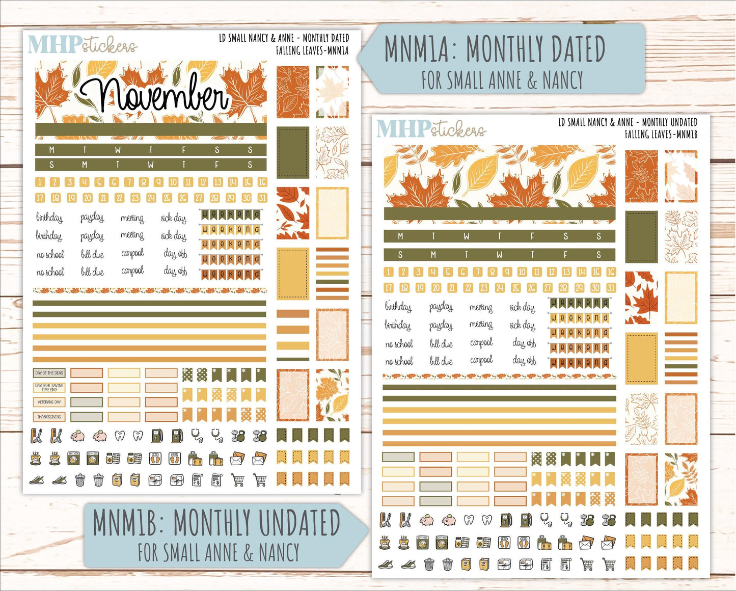 NOVEMBER 2026 Stickers for Small Nancy & Anne Laurel Denise Planners "Falling Leaves" || MN