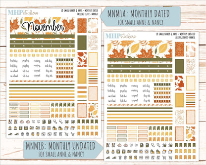 NOVEMBER 2026 Stickers for Small Nancy & Anne Laurel Denise Planners "Falling Leaves" || MN