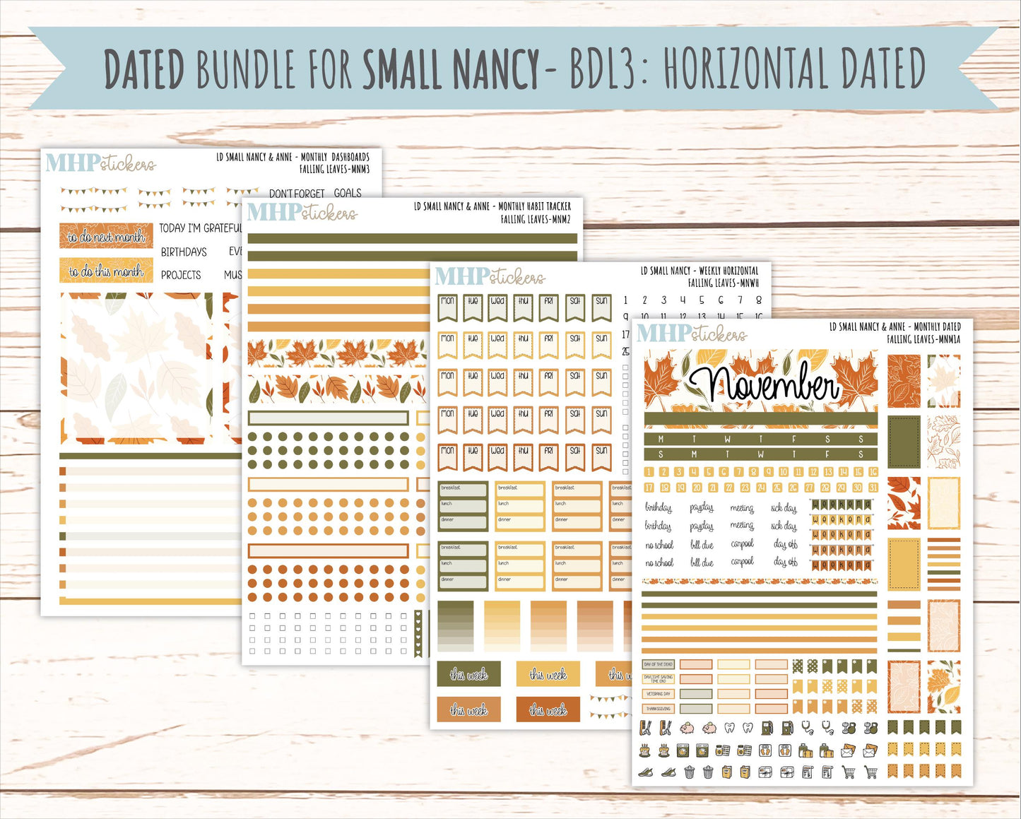 NOVEMBER 2026 Stickers for Small Nancy & Anne Laurel Denise Planners "Falling Leaves" || MN